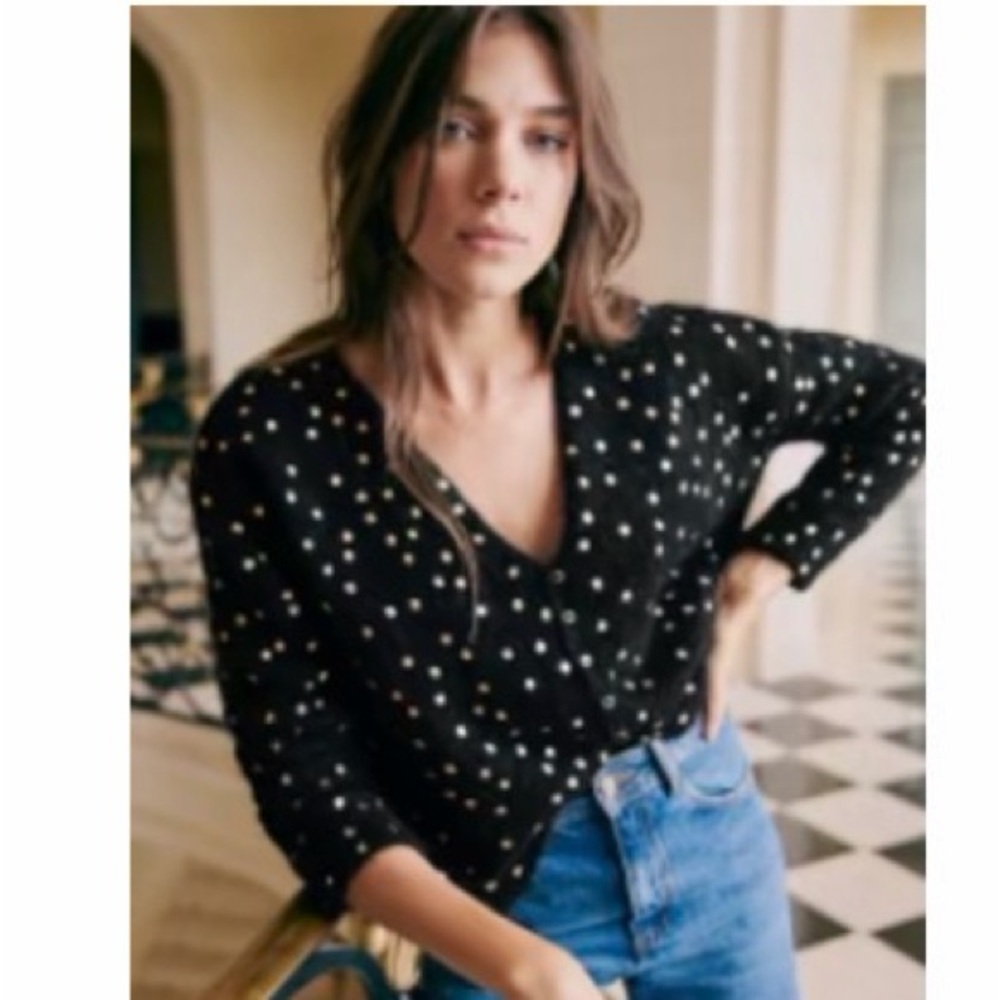 Sezane Lizy Cardigan Noir/doré - Size S
